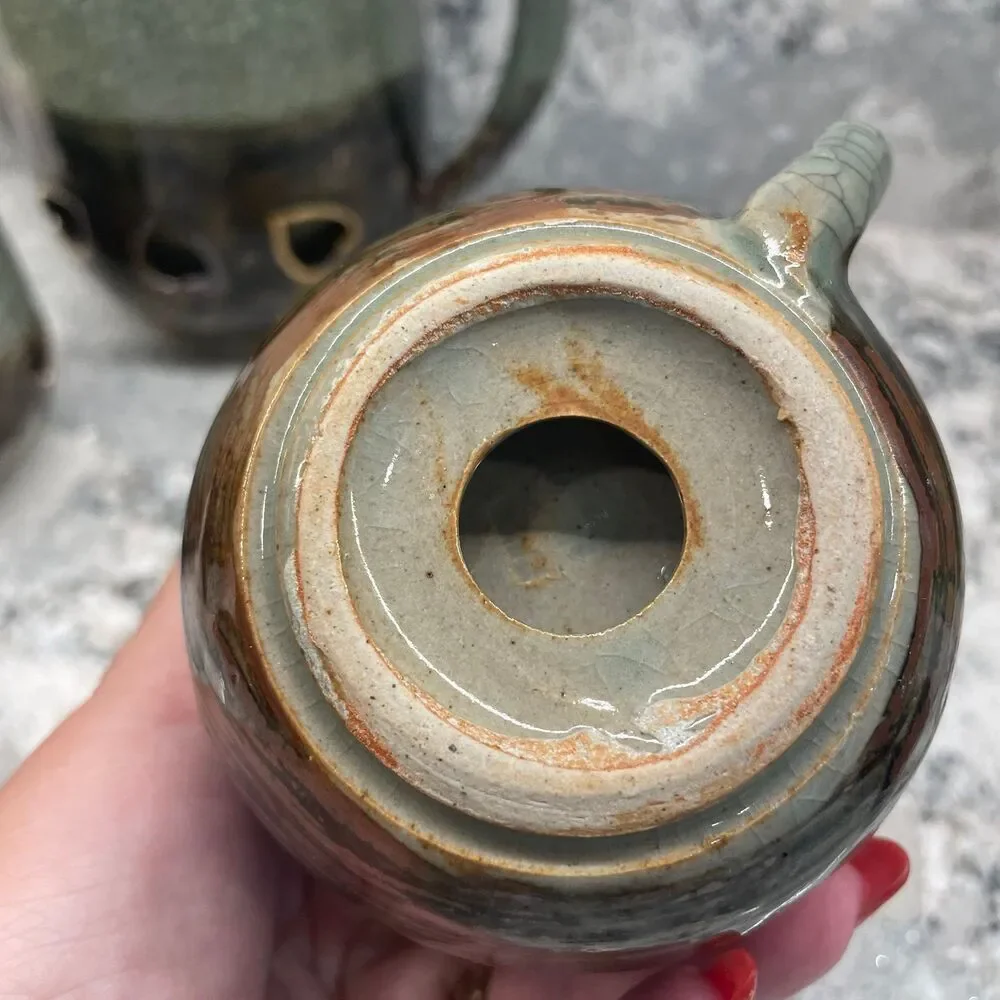 Vintage Somayaki Soma Ware Crackle Teapot Cream Sugar Double Wall Gold Horse